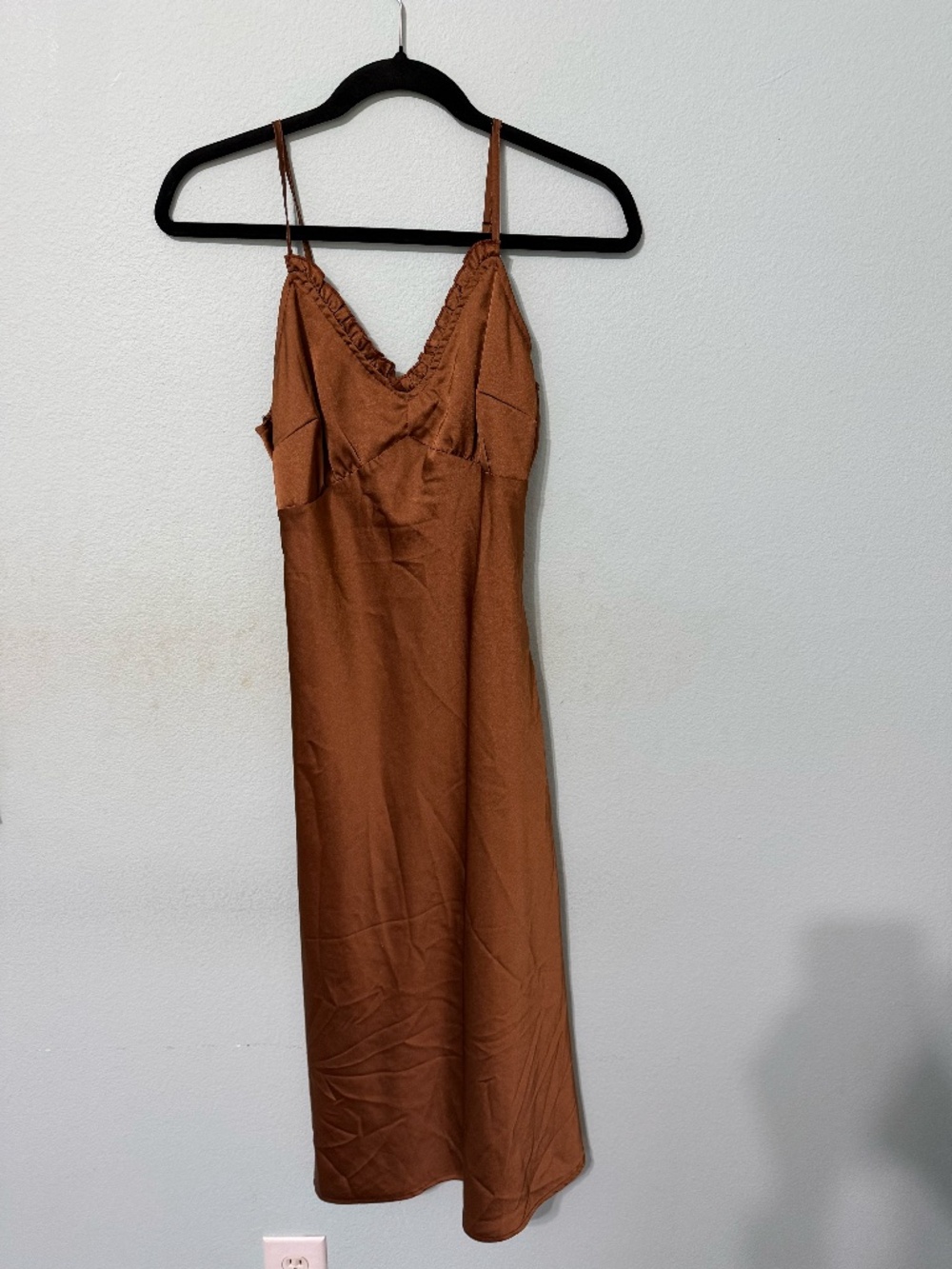 Satin Brown Slip Dress - Japan Size S